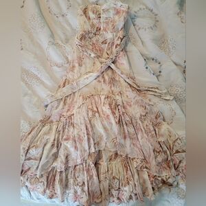 ANTHROPOLOGIE Adriana Cream Colored Tropical Palm Tree Midi Dress